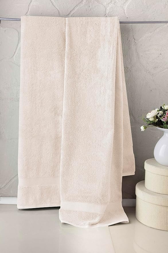 SALBAKOS 100% Turkish Cotton Extra Large Bath Sheet Set of 2 35x70 inch | Heirloom Quality | Hotel & Spa Collection | Soft, Absorbent Oversize Bath Towels | Made in Turkey (Ivory, 2 Bath Sheets)