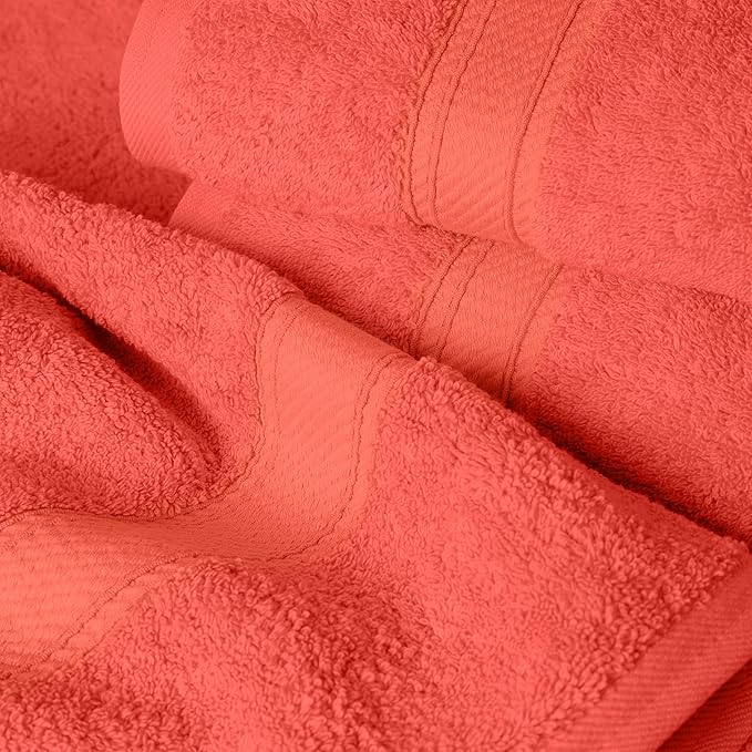 Superior Egyptian Cotton Pile 6 Piece Towel Set, Includes 2 Bath, 2 Hand, 2 Face Towels/Washcloths, Ultra Soft Luxury Towels, Thick Plush Essentials, Guest Bath, Spa, Hotel Bathroom, Coral