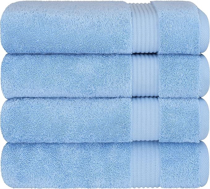 Cotton Paradise 4 Piece Turkish Bath Towels for Bathroom, 100% Cotton Extra Large Soft Plush Towels Bathroom Set, Sky Blue