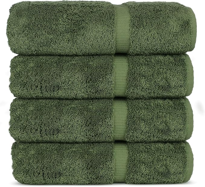 Chakir Turkish Linens 100% Cotton Premium Turkish Towels for Bathroom | 27'' x 54'' (4-Piece Bath Towels - Moss)