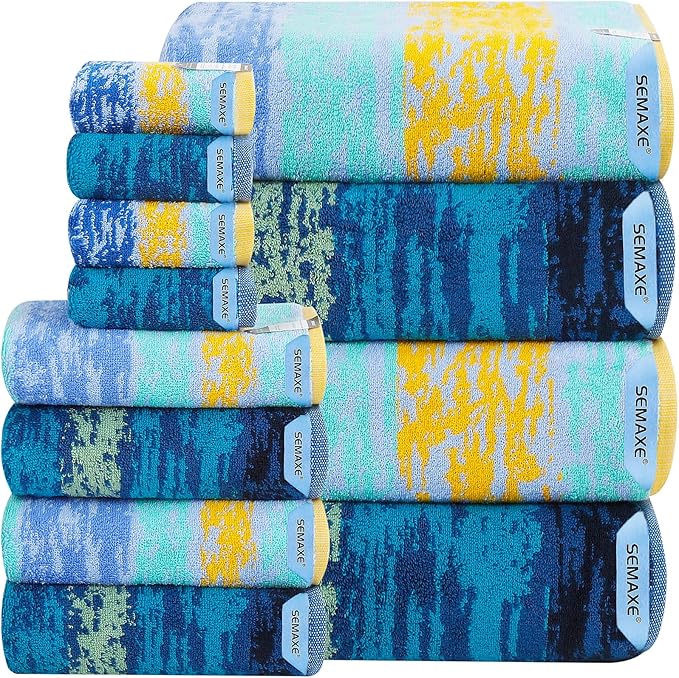 SEMAXE 12-Piece Family Bathroom Towel Set - 100% Cotton, 4 Bath Towels, 4 Hand Towels, 4 Washcloths, Ultra-Soft and Super Absorbent, Lighter Weight