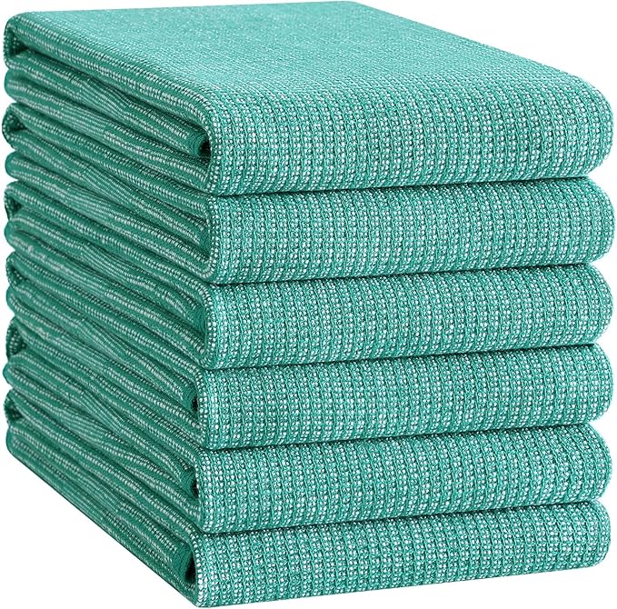 Homaxy Premium Kitchen Towels(18”x 28”, 6 Pack), Large Cotton Kitchen Hand Towels, Flat and Terry Dish Towels, 380 GSM Highly Absorbent Tea Towel Set with Hanging Loop, Green