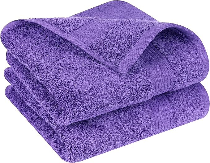 Ample Decor Hand Towel 18 X 28 Inch 600 GSM 100% Cotton, Premium Soft Absorbent - 2 Pcs Purple