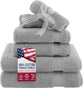 American Veteran Towel, 6 Piece Towel Set for Bathroom, 100% Cotton Turkish Bathroom Towels, 2 Bath Towels 2 Hand Towels 2 Washcloths, Cool Grey