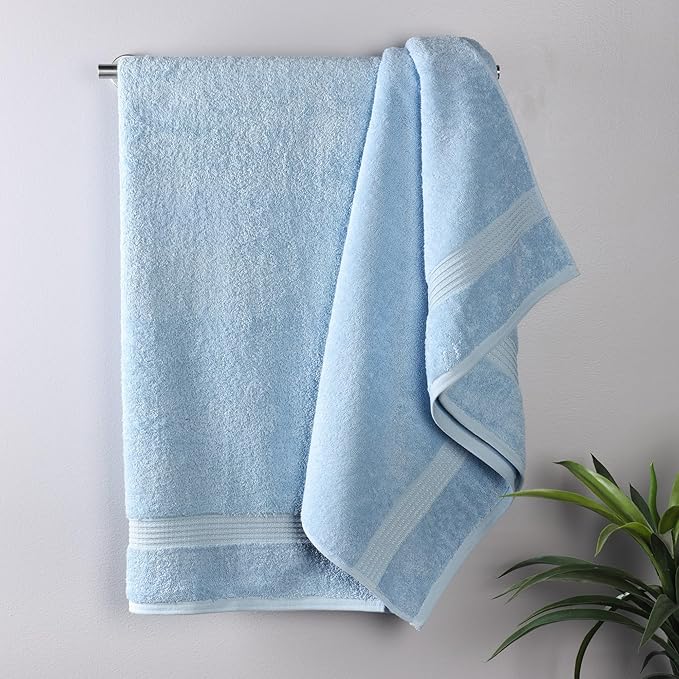 Superior Egyptian Cotton Bath Towel Set, Home Bathroom Towels, Master, Guest Bath, Decor Essentials, Quick Dry, Absorbent, Large Body Towels, Spa, Hotel, Resort, Adult, Kids, Set of 2, Light Blue