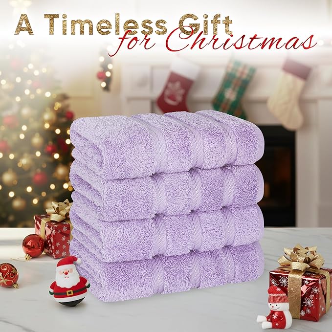 American Soft Linen Luxury Hand Towels for Bathroom, 600 GSM 100% Cotton Turkish 4 Piece Hand Towel Set, 600 GSM Hand Face Towels for Kitchen, Lilac Hand Towels