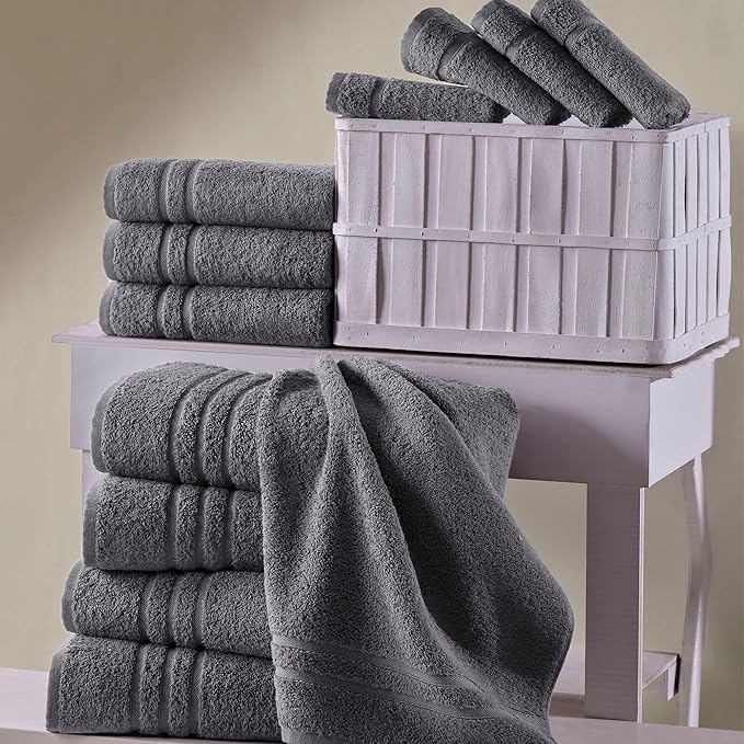 Hawmam Linen Grey Bath Towels Set of 4, Cotton Towel Soft Absorbent Quick Dry Towels for Bathroom 27x54 Inch
