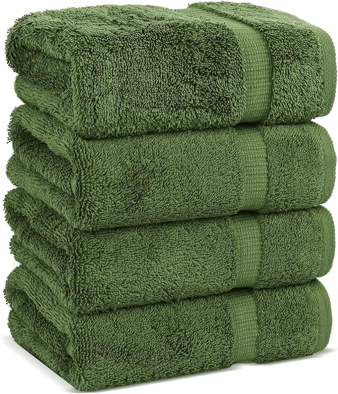 Chakir Turkish Linens 100% Cotton Premium Turkish Towels for Bathroom | 16'' x 30'' (4-Piece Hand Towel, Moss)