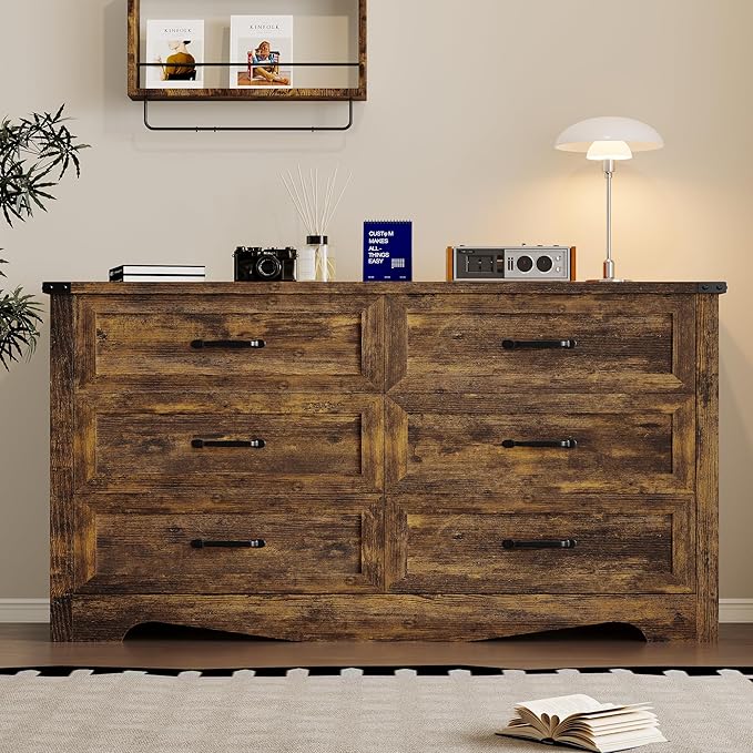 6-Drawer Dresser for Bedroom, Modern Wooden Chest of Drawers with Metal Handles, Anti-Tipping Design, Sturdy and Stable Storage Organizer for Living Room, Entryway, Home Office