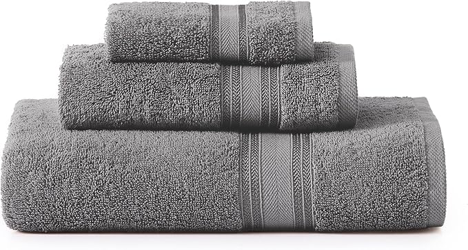 LANE LINEN Luxury Bath Towels Set - 3 Piece Set, 100% Cotton Bathroom Towels, Zero Twist, Quick Dry, Super Absorbent & Soft, 1 Bath Towel, 1 Hand Towel, 1 Wash Cloths - Cool Grey