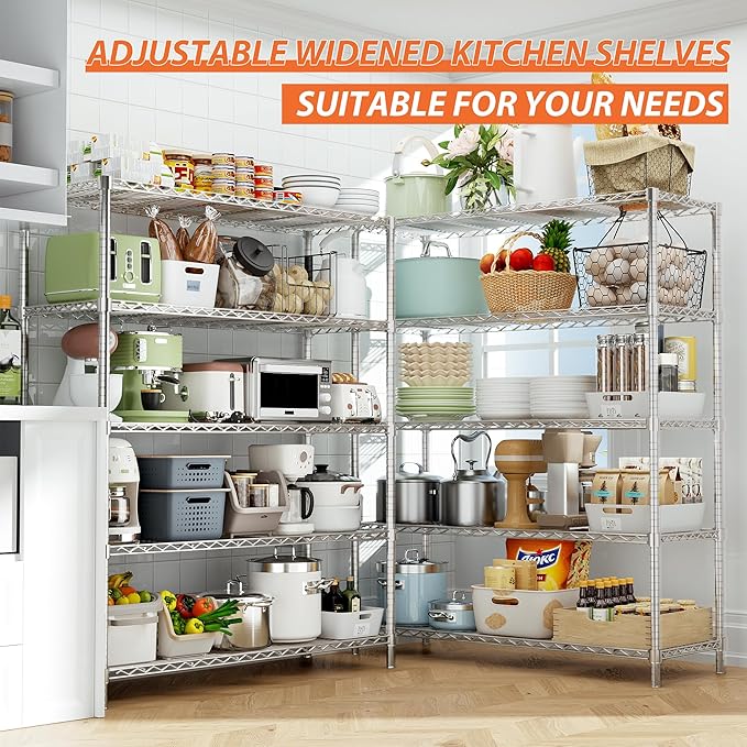 Storage Shelves Heavy Duty, 4 PCS 48" L x 20" W x 72" H Garage Wire Shelving Unit Loads 2000LBS, 5-Tier Adjustable Metal Industrial Utility Shelf Rack for Kitchen, Laundry Room, Warehouse, Basement