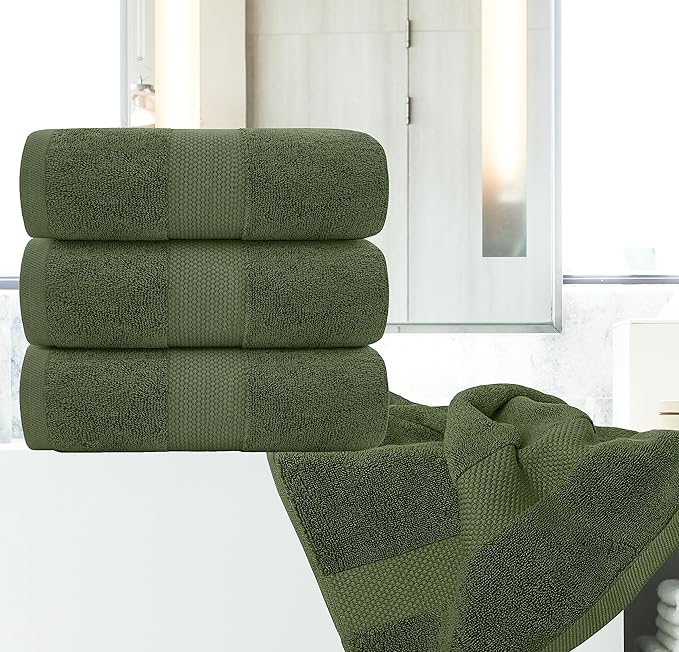 White Classic Luxury 4-Piece Large Bathroom Towel Set - 700 GSM Cotton Ultra Soft Towels 27x54 | High Absorbency & Quick Dry | Hotel Plush Dark Green Towels