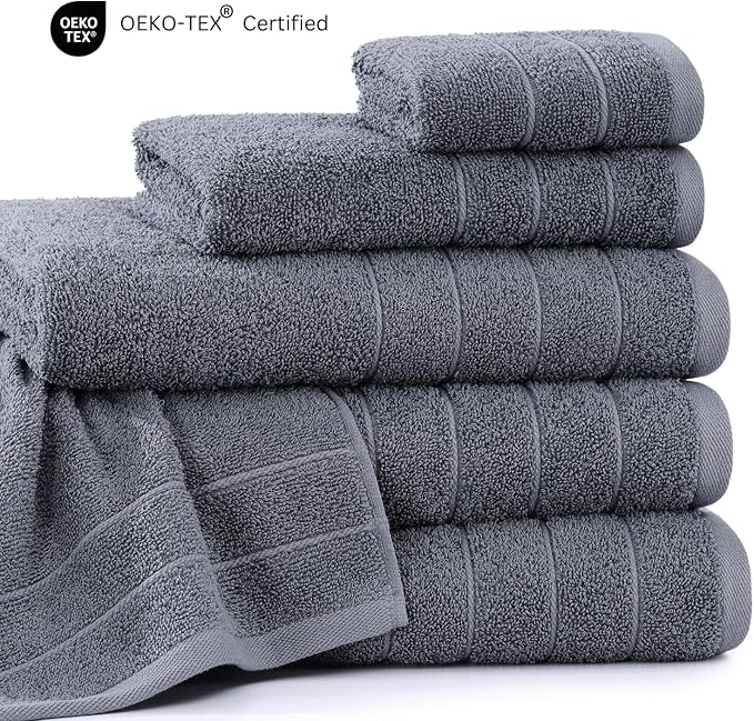 Casa Platino 100% Cotton Bath Towel Set – 24 Pc Set with Ring Spun Terry, Ultra Soft & Absorbent, Everyday Use Towels, Gentle on Skin, Maintains Texture After Wash – Cool Grey