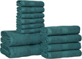 Hillfair 12-Piece 600 GSM Cotton Bath Towel Set - Hotel Spa Towels: 2 Bath, 4 Hand, 6 Washcloths - Absorbent, Super Soft - Teal