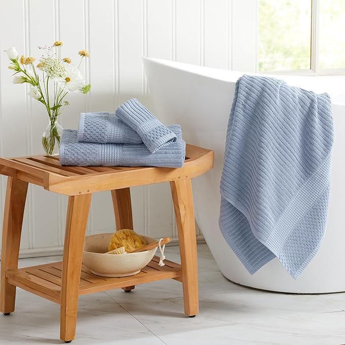 Springtree Home 100% Cotton Bath Towel Set | 6 Piece Set | Absorbent & Quick-Dry Bath Towels | Textured and Durable Cotton | Krista Collection - Dusty Blue