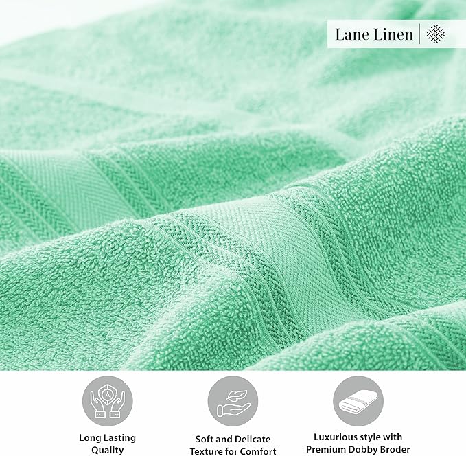 LANE LINEN 100% Cotton Bath Towels Set of 4 (30"x60") - Zero Twist, Mercerized Cotton Bathroom Towel Set - Quick Dry, Soft & Absorbent Large Bath Towels - Holds Well After Multiple Washes - Aqua Sky