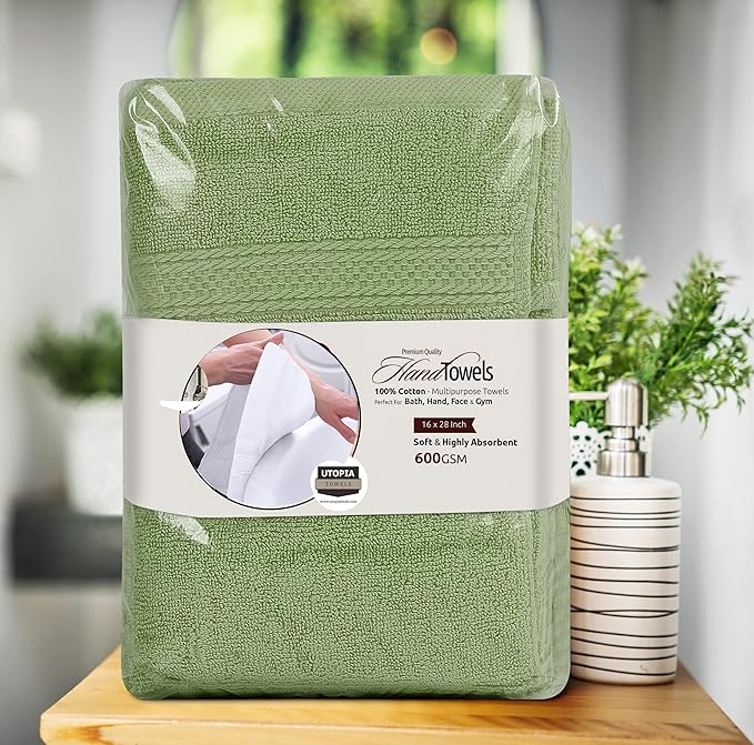 Utopia Towels 6 Pack Premium Hand Towels Set, 16 by 28 inches, 100% Ring Spun Cotton, Ultra Soft and Highly Absorbent 600GSM Towels for Bathroom, Gym, Shower, Hotel, and Spa, Sage Green