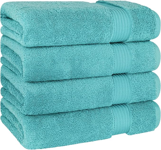 Cotton Paradise 4 Piece Turkish Bath Towels for Bathroom, 100% Cotton Extra Large Soft Plush Towels Bathroom Set, Turquoise