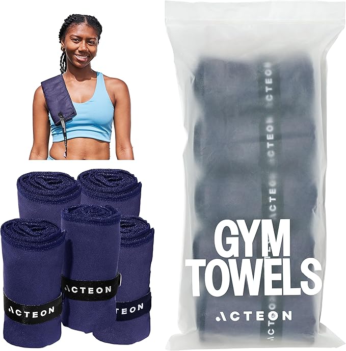 Acteon Microfiber Gym Towels 5 Pack, Quick Dry Silver ION Odor-Free Super Absorbent Sweat Towels for Men & Women, Workout, Yoga, Running, Beach, Travel – 16x30.5 Inch (Midnight Blue)