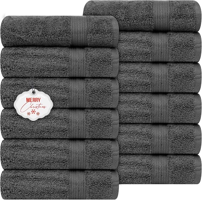 Ample Decor Soft Absorbent Hand Towels 18 X 28 Inch 600 GSM 100% Cotton- 12Pcs Grey