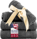 American Veteran Towel, 100% Cotton Turkish Washcloths for Bathroom Essentials 4 Pack, Soft Absorbent Wash Cloths Quick Drying Small Towels Washrags, Dark Gray