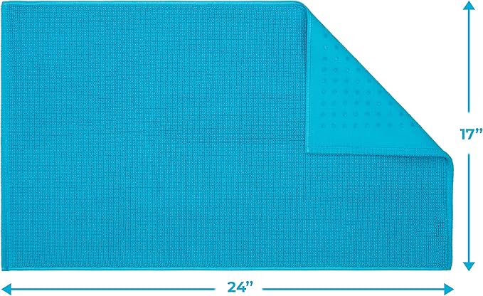 Cotton Paradise 100% Cotton Non Slip Bath Mats for Bathroom, 17x24 inch Soft Absorbent Quick Dry Machine Washable Floor Bath Mat, Aqua Blue