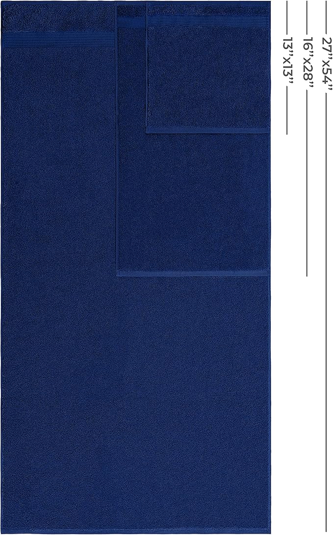 American Veteran 100% Cotton Turkish 6 Piece Luxury Towel Set - 2 Bath, 2 Hand, 2 Washcloths in Navy Blue