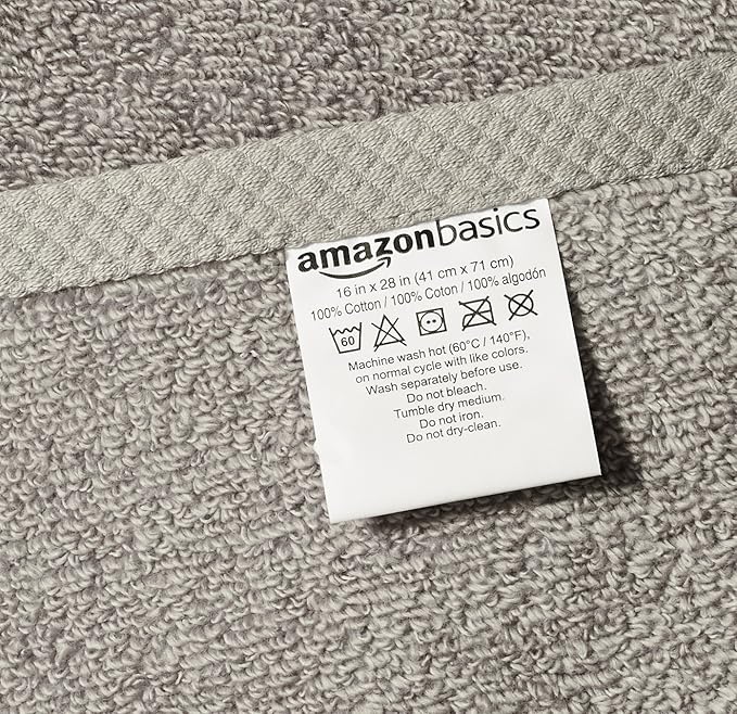 Amazon Basics 100% Cotton Quick-Dry Hand Towel, 8-Pack, Platinum, 28" x 16"