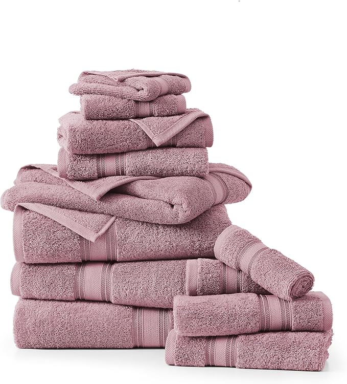 LANE LINEN Bathroom Towels Set of 12 – Zero Twist, 100% Cotton, 4 Bath, 4 Handtowel & 4 Washcloths, Luxury Hotel Design, Perfect for Salon & Guests, Machine Washable – Wishful Mauve