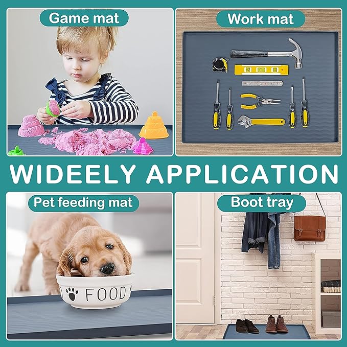 URMONA Waterproof Silicone Under Sink Mat 34'' x 22'' Shelf Liner for Kitchen and Bathroom, Cabinet and Counter Protector, Storage and Organizers, Litter Mat, Pet Cat Puppy Essentials(Green)