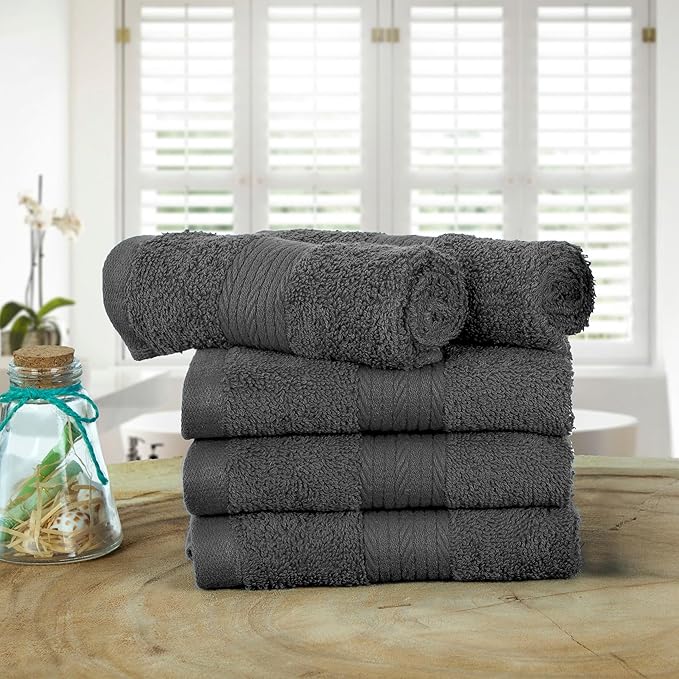 Ample Decor Washcloths Pack of 5 12 X 12 Inch, 600 GSM 100% Cotton Soft Absorbent, Premium Quality Durable Ideal for Bathroom, Pool, Hotel, Spa - Grey