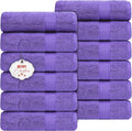 Ample Decor Hand Towel 18 X 28 Inch Pack of 12 600 GSM 100% Cotton, Oeko Tex Certified Soft Absorbent Thick Durable Premium Quality, for Hotel, Bathroom, Spa, Gym - Machine Washable - Purple