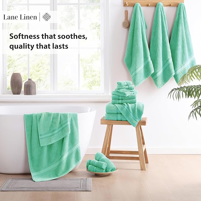 LANE LINEN 18Piece Bathroom Towels – Luxurious 100% Cotton, Zero Twist, Includes 6 Bath, 6 Hand & 6 Washcloths, Quick-Dry, Lightweight, Everyday Essential, Machine Washable – Aqua Sky