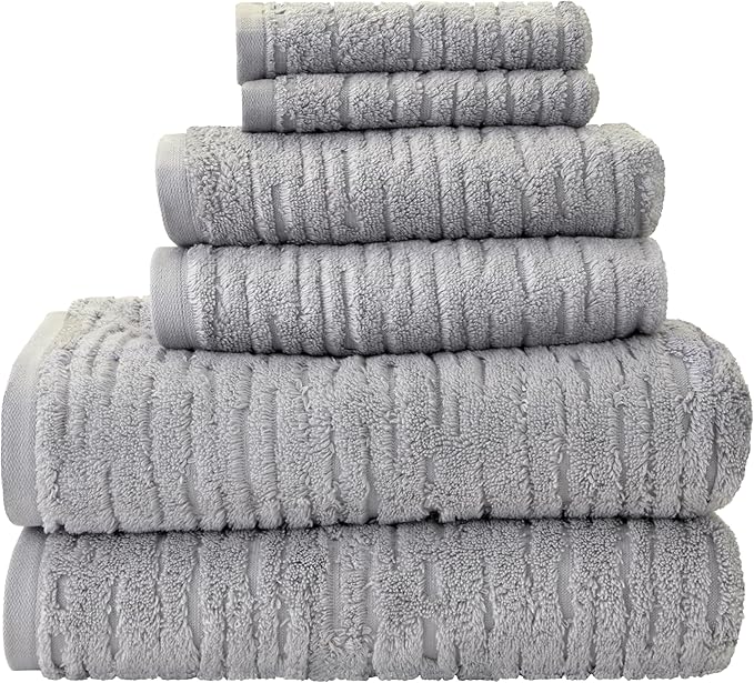 SKL Home CloudSoft Cotton Luxury 6 Pc Towel Set for Bath & Gift, Gray