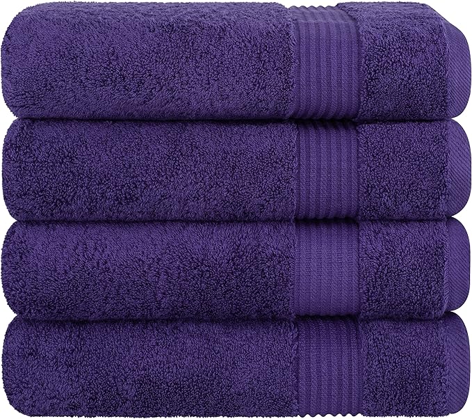 Cotton Paradise 4 Piece Turkish Bath Towels for Bathroom, 100% Cotton Extra Large Soft Plush Towels Bathroom Set, Purple