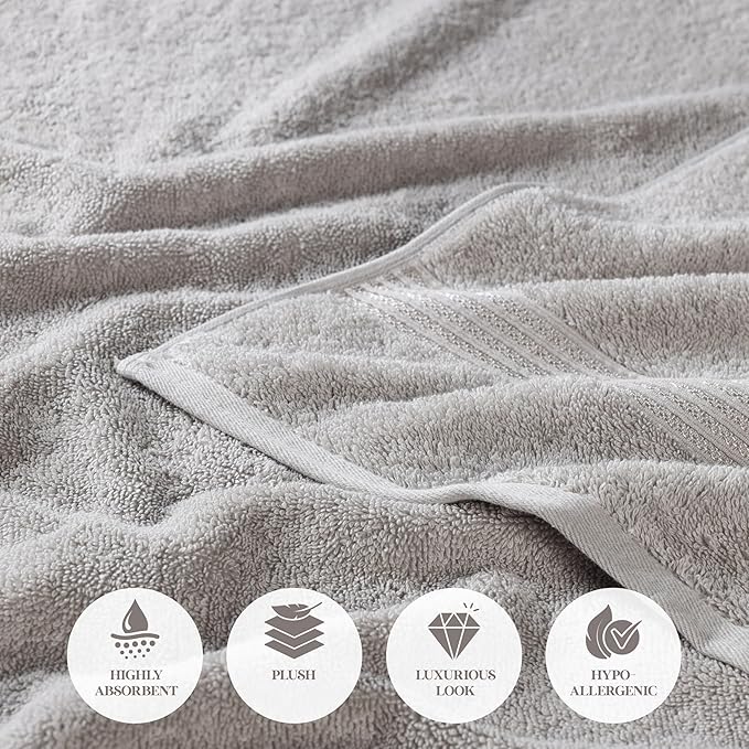 Superior Egyptian Cotton 3-Piece Towel Set, Basic Towels For Bathroom, Home Decor, Guest Bath, Shower, Apartment, Included 1 Face, 1 Hand, 1 Bath Towel, Washcloth, Quick Dry, Silver