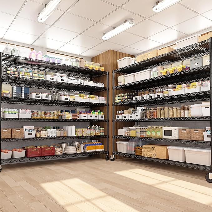 REIBII 82.6" H*60''W*17.7" D Steel Heavy Duty Wire Shelving with Wheels, 6-Tier Adjustable Storage Shelves 3598LBS Commercial Metal Shelves for Pantry, Garage, College Dorm School Industrial Shelving