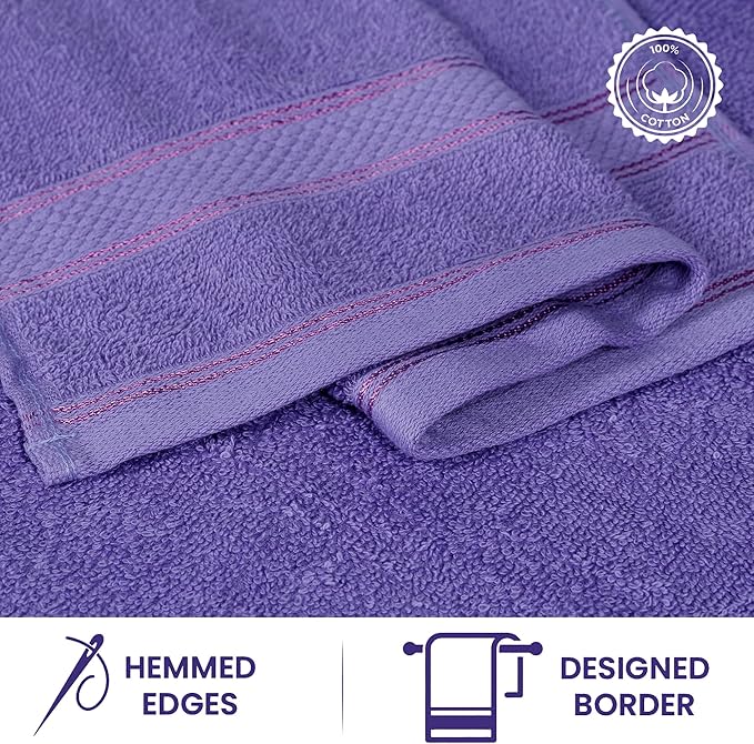 Casa Lino 100% Cotton Hand Towels for Bathroom - Soft, Highly Absorbent & Quick Dry Kitchen Towels - Gym Towel Set - Travel Towel Set - 24" x 16" - Pack of 4 - (Lavender)