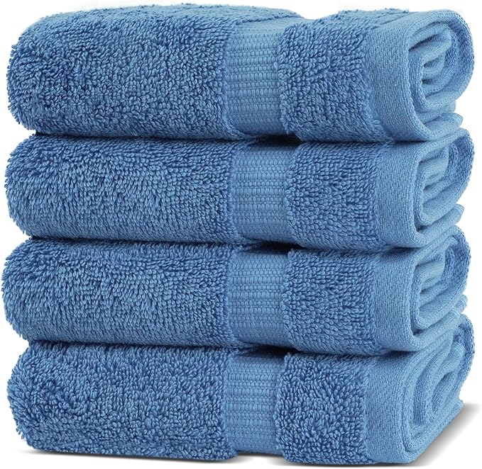 Chakir Turkish Linens | Hotel & Spa Quality 100% Cotton Premium Turkish Towels | Soft & Absorbent (4-Piece Washcloths, Wedgewood)