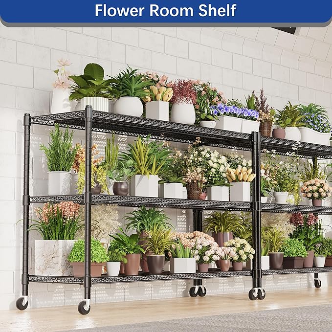 REGILLER 3-Wire Shelf Adjustable Heavy Duty Storage Shelves,Metal Organizer Wire Rack for Laundry Bathroom Kitchen Pantry Closet Garage Shelving with Wheel(Black,24" Dx59.6 Wx47.6 H)