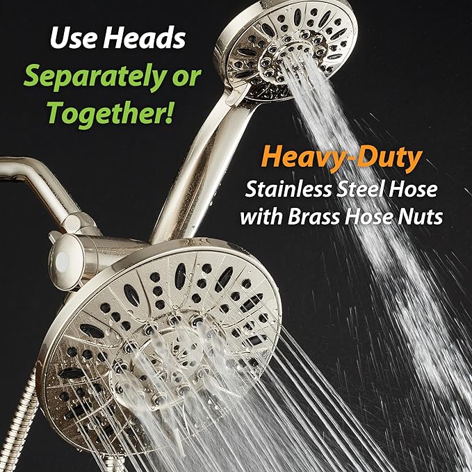 AquaDance for California - 7" Premium High Pressure 3-Way Rainfall Combo for Best of Both Worlds - Enjoy Luxury 6-Setting Rain Showerhead and Hand Held Shower Separately or Together - Nickel Finish