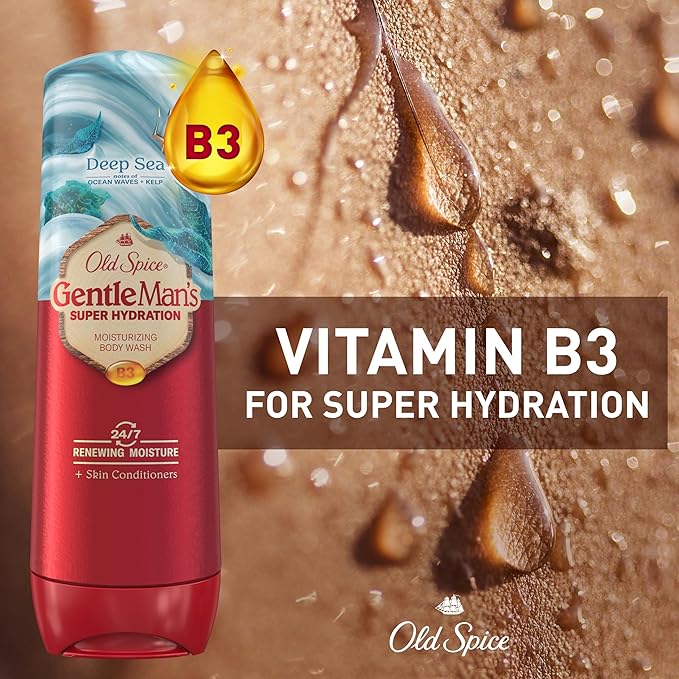Old Spice Body Wash GentleMan’s Super Hydration for Men, 24/7 Renewing Moisture, Gentle on Skin with Skin Conditioners, Deep Sea with Ocean Waves + Kelp Scent, 20 oz