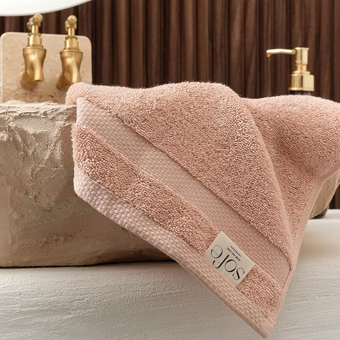 SOFE H&L | Olea Towel Set | 100% Cotton Premium Turkish Towels for Bathroom | Soft, Absorbent, Durable (Blush, Set of 4 - Washcloth)