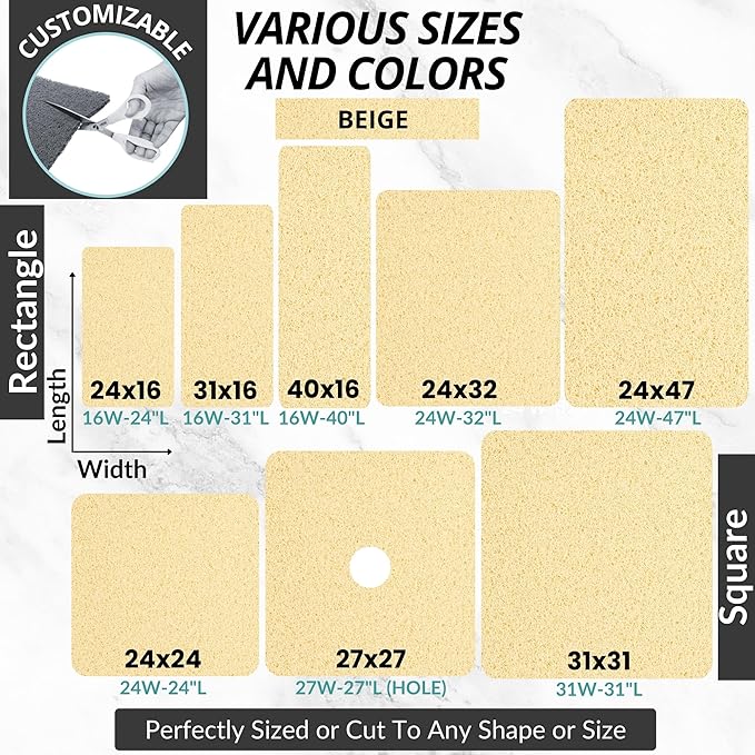 Square Shower Mat - Non Slip Shower Mats for Inside Shower - Extra Large 31x31 Shower Floor Mat Non Slip - Square Bath Mat for Shower - Secure Anti Slip Loofah Shower Bath Mat (31x31 Beige)