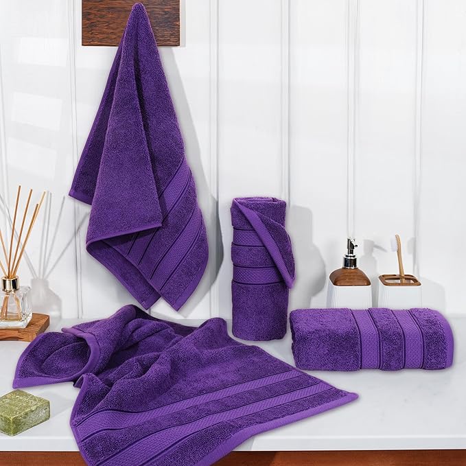 American Soft Linen Salem 100% Cotton Turkish 4 Piece Hand Towels for Bathroom, 600 GSM Soft Absorbent Quickdry Hand Face Towel Set, Purple