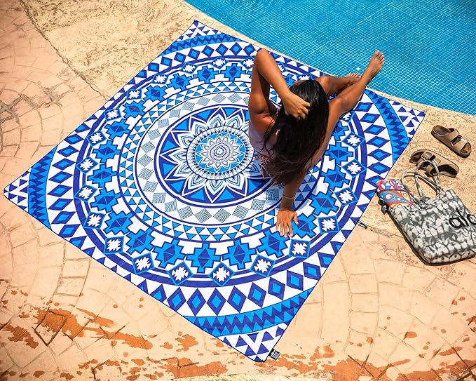 Elite Trend Microfiber Beach Towel for Adults with Bag - XXL 72x72 inch Lightweight Sand Free Quick Dry Towel for Travel, Swimming, Yoga, Camping (Blue Beauty)