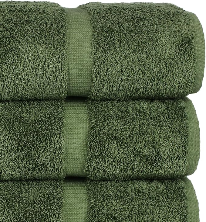 Chakir Turkish Linens 100% Cotton Premium Turkish Towels for Bathroom | 27'' x 54'' (4-Piece Bath Towels - Moss)