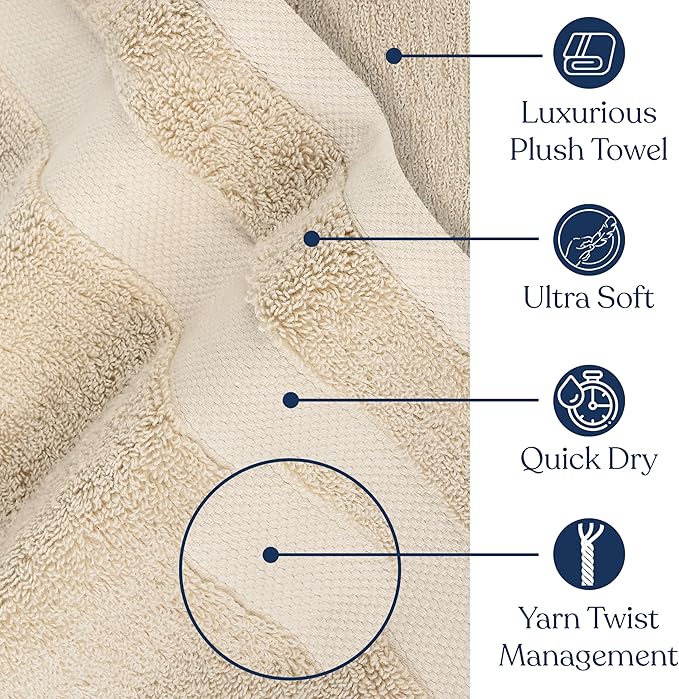 Delara Organic Cotton Luxuriously Plush Hand Towel Pack of 2 | GOTS & OEKO-TEX Certified | Premium Hotel Quality Towels | Feather Touch Technology|650 GSM Long Staple|Soft, Quick Dry & Ultra-Absorbent