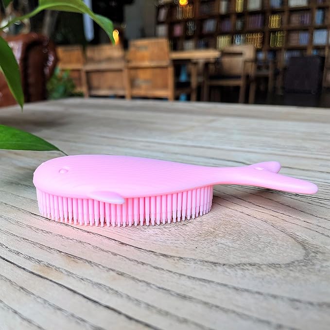 Premium Sensory Brushes for Kids or Autism,Soft Silicone Body Scrubber,2 in 1 Sensory Room Occupational Therapy,Silicone Loofah,Pets Shower Brush Bath Brush Shampoo Brush(Whale-Pink)