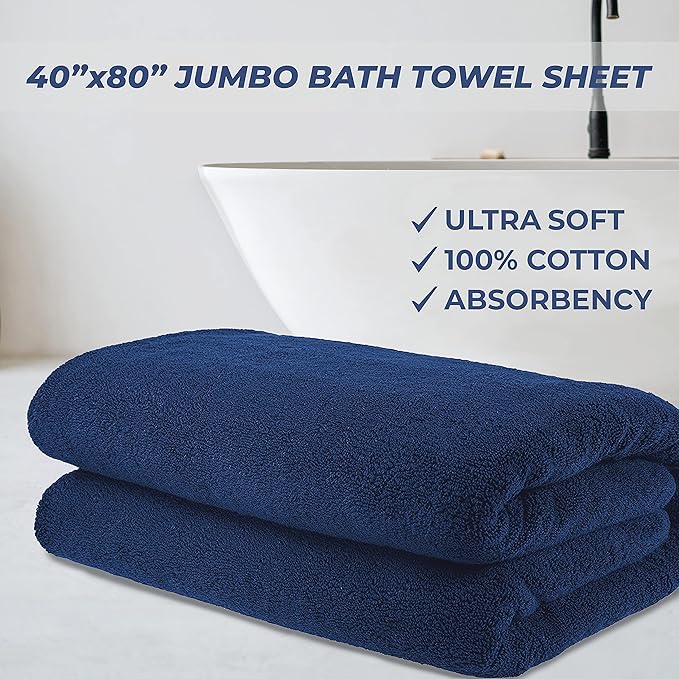 Cotton Paradise 100% Cotton 40x80 Oversized Bath Sheet, Extra Large Turkish Bath Towels for Bathroom, Navy Blue Bathsheet